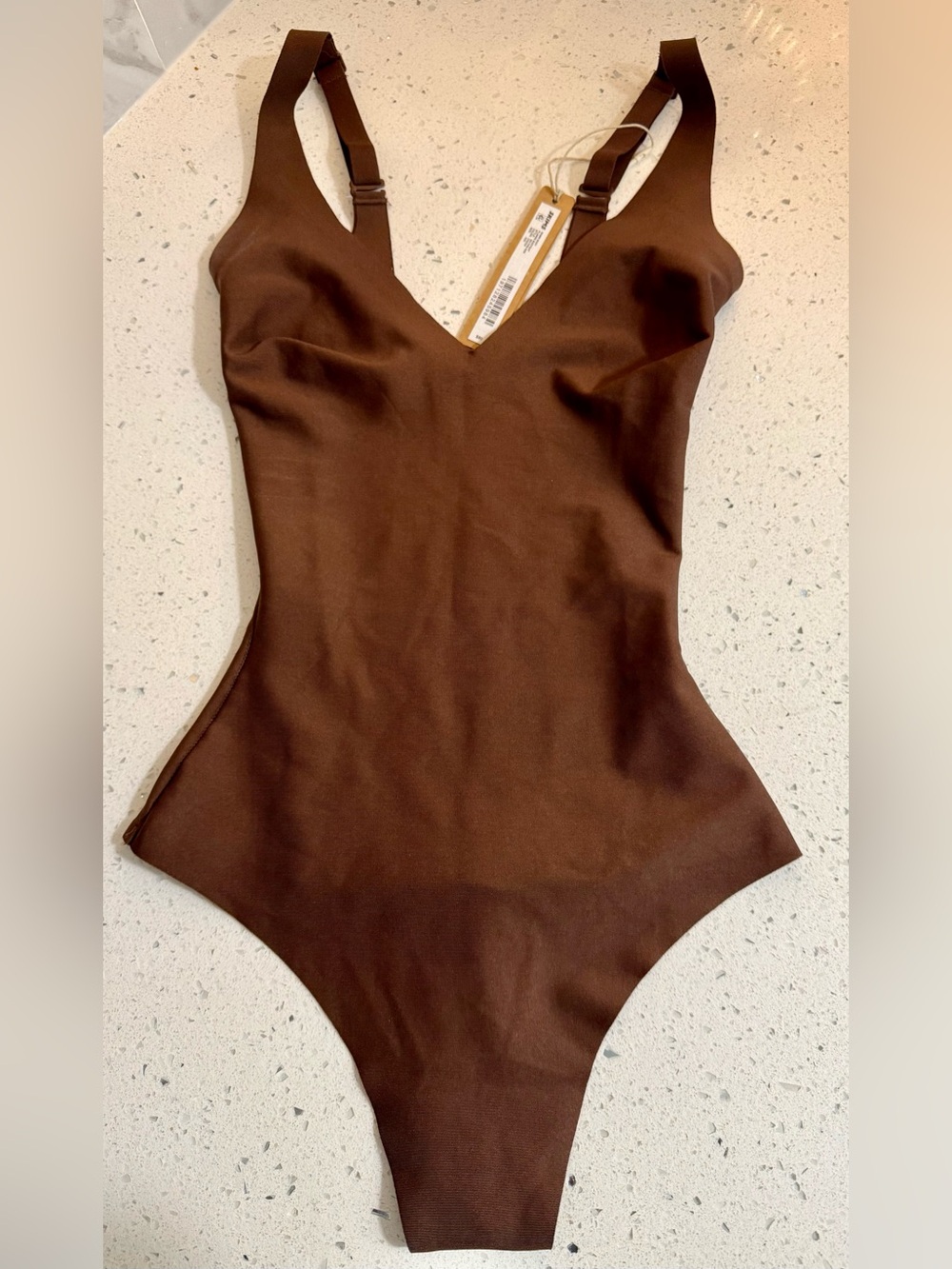 SKIMS Plunge Neck Bodysuit XXS Cocoa | Sculpting & Smoothing BNWT